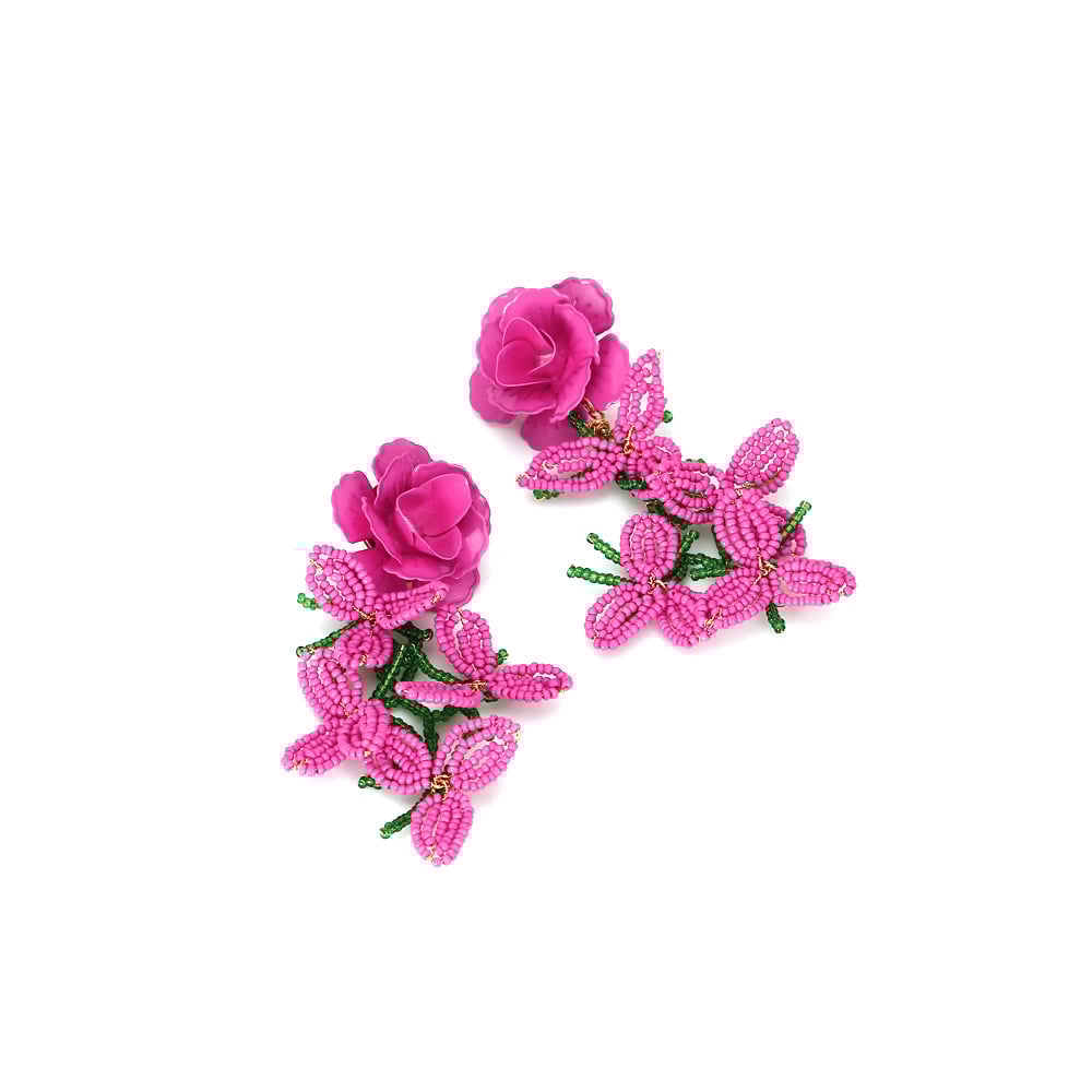 1 Pair Exaggerated Bead Tassel Floral Drop Earrings h5Picture6